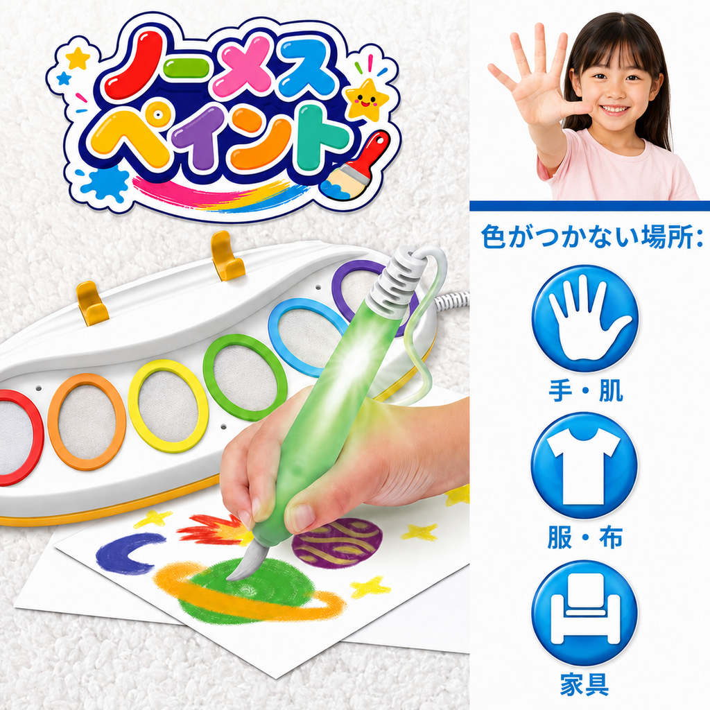 ノーメスペイント｜手も服も汚れない まほうのお絵かき（光るペン・専用紙18枚付き）