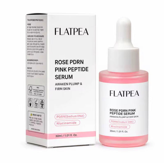 Flatpea Rose PDRN Pink Peptide Serum bottle and box